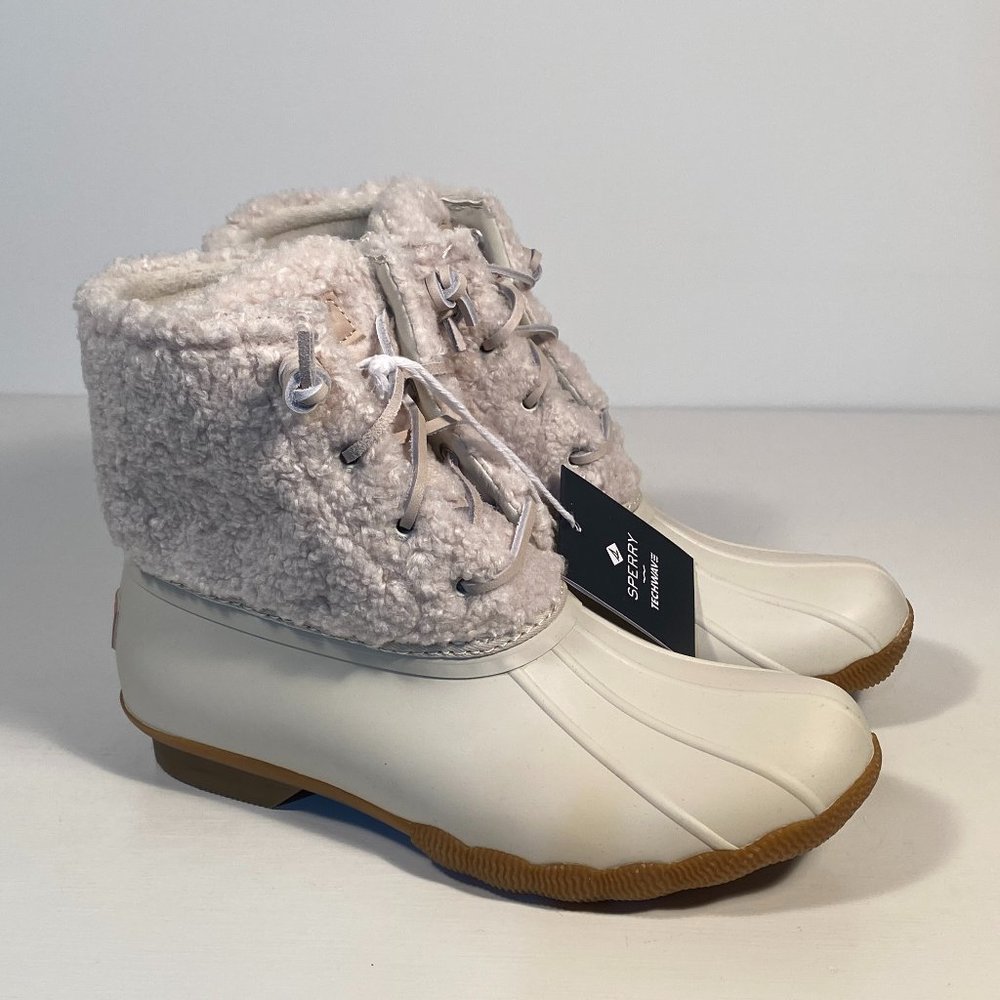 Sperry Top-Sider Saltwater White Rubber Fur Boots Women Size 6 / New